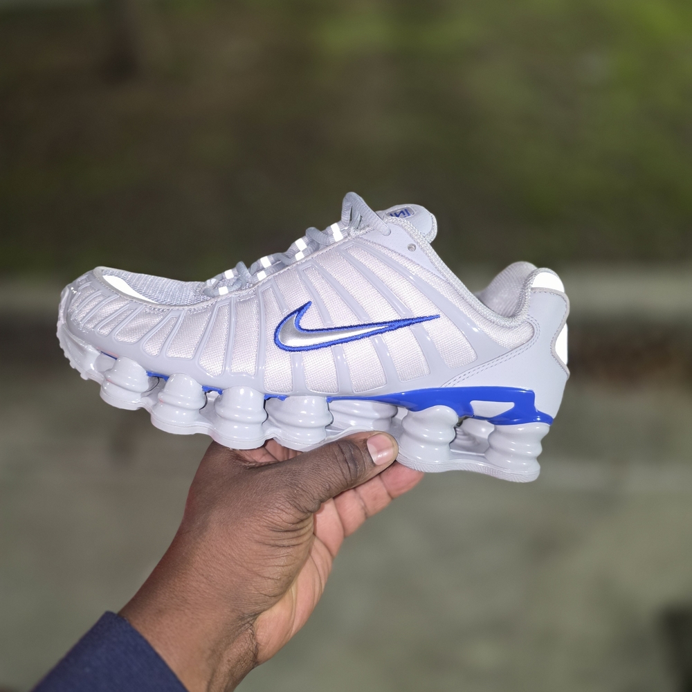 Nike White and Blue Shox Sneakers